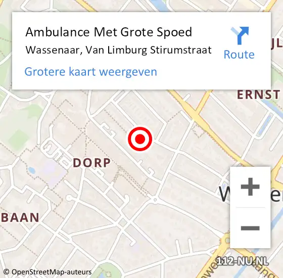 Locatie op kaart van de 112 melding: Ambulance Met Grote Spoed Naar Wassenaar, Van Limburg Stirumstraat op 28 april 2023 01:02