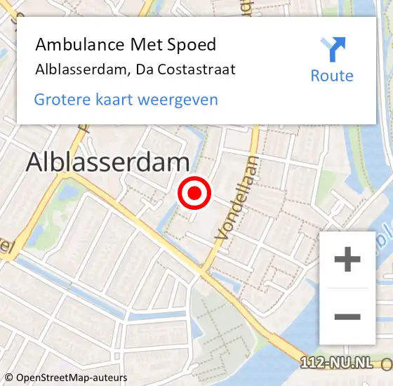 Locatie op kaart van de 112 melding: Ambulance Met Spoed Naar Alblasserdam, Da Costastraat op 28 april 2023 01:37