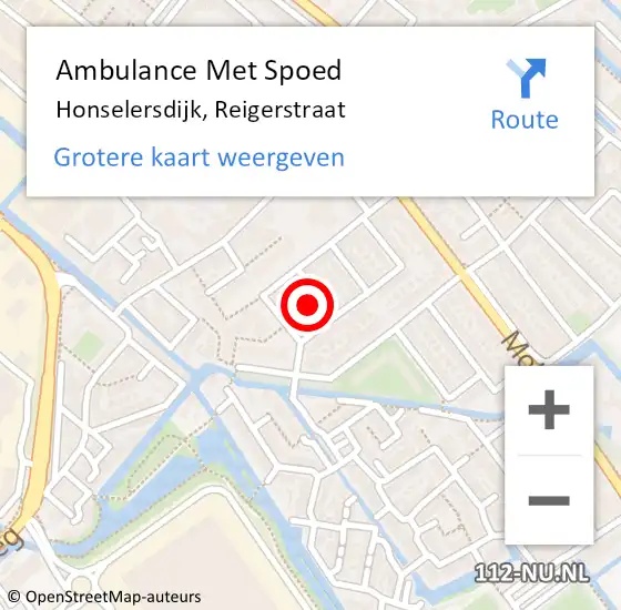 Locatie op kaart van de 112 melding: Ambulance Met Spoed Naar Honselersdijk, Reigerstraat op 28 april 2023 02:02