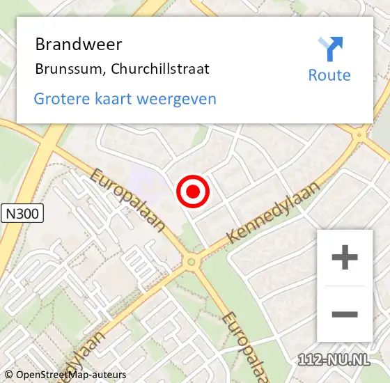 Locatie op kaart van de 112 melding: Brandweer Brunssum, Churchillstraat op 23 augustus 2014 16:49