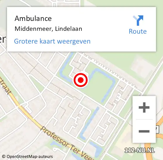 Locatie op kaart van de 112 melding: Ambulance Middenmeer, Lindelaan op 28 april 2023 03:47