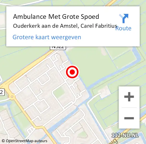 Locatie op kaart van de 112 melding: Ambulance Met Grote Spoed Naar Ouderkerk aan de Amstel, Carel Fabritius op 28 april 2023 06:50