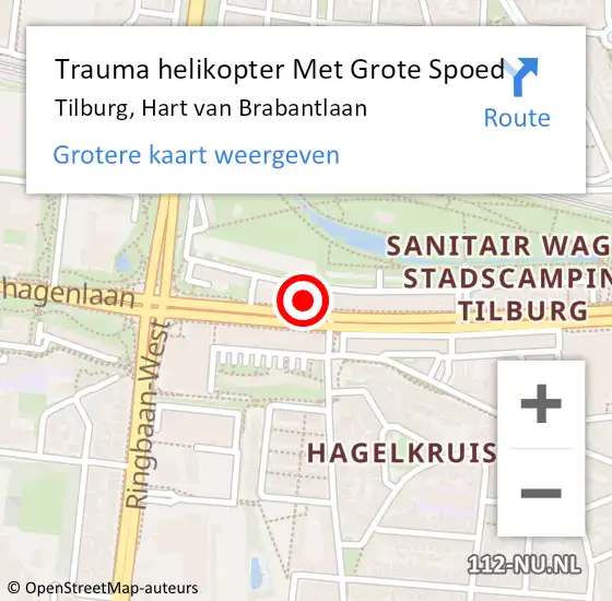 Locatie op kaart van de 112 melding: Trauma helikopter Met Grote Spoed Naar Tilburg, Hart van Brabantlaan op 28 april 2023 06:58