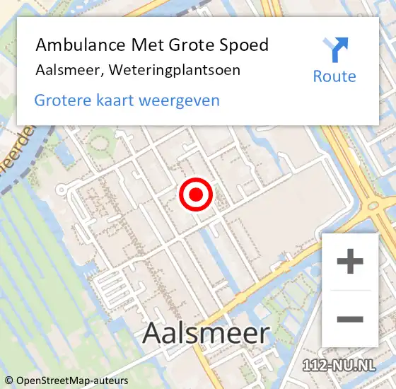 Locatie op kaart van de 112 melding: Ambulance Met Grote Spoed Naar Aalsmeer, Weteringplantsoen op 28 april 2023 07:23