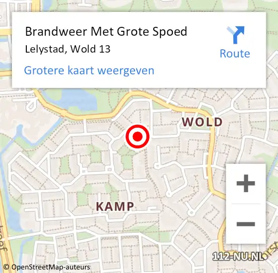 Locatie op kaart van de 112 melding: Brandweer Met Grote Spoed Naar Lelystad, Wold 13 op 28 april 2023 07:30