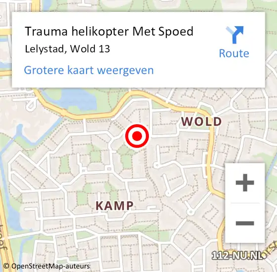 Locatie op kaart van de 112 melding: Trauma helikopter Met Spoed Naar Lelystad, Wold 13 op 28 april 2023 07:57