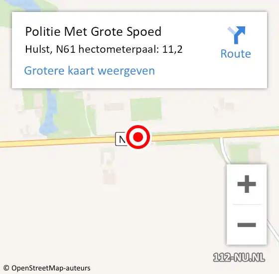 Locatie op kaart van de 112 melding: Politie Met Grote Spoed Naar Hulst, N61 hectometerpaal: 11,2 op 28 april 2023 08:36