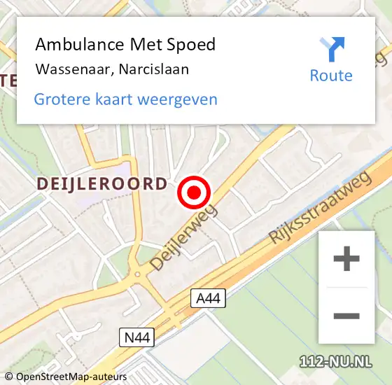 Locatie op kaart van de 112 melding: Ambulance Met Spoed Naar Wassenaar, Narcislaan op 28 april 2023 08:40