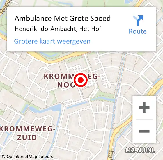 Locatie op kaart van de 112 melding: Ambulance Met Grote Spoed Naar Hendrik-Ido-Ambacht, Het Hof op 28 april 2023 08:41