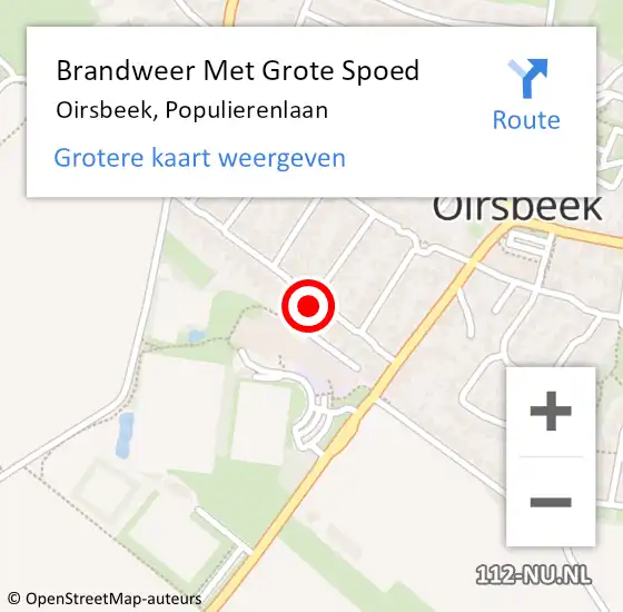 Locatie op kaart van de 112 melding: Brandweer Met Grote Spoed Naar Oirsbeek, Populierenlaan op 28 april 2023 08:53