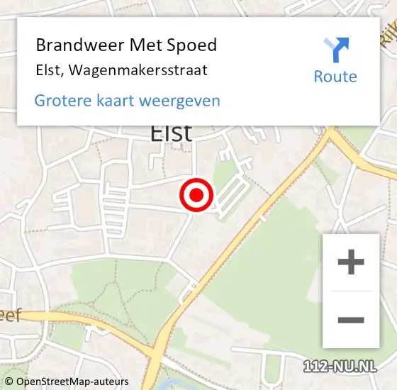Locatie op kaart van de 112 melding: Brandweer Met Spoed Naar Elst, Wagenmakersstraat op 28 april 2023 09:21