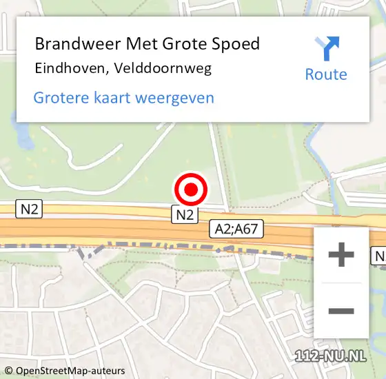 Locatie op kaart van de 112 melding: Brandweer Met Grote Spoed Naar Eindhoven, Velddoornweg op 28 april 2023 09:28