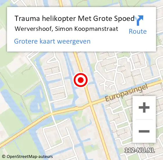 Locatie op kaart van de 112 melding: Trauma helikopter Met Grote Spoed Naar Wervershoof, Simon Koopmanstraat op 28 april 2023 09:51