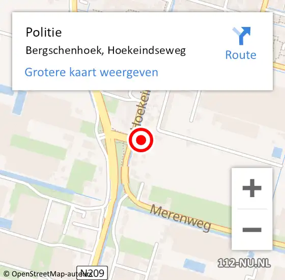 Locatie op kaart van de 112 melding: Politie Bergschenhoek, Hoekeindseweg op 28 april 2023 11:18