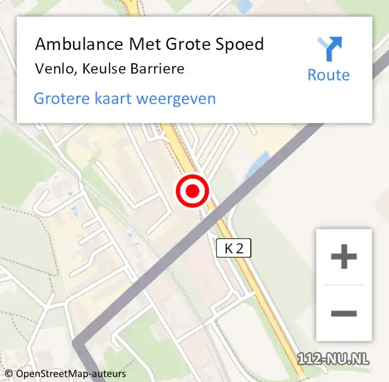 Locatie op kaart van de 112 melding: Ambulance Met Grote Spoed Naar Venlo, Keulse Barriere op 23 augustus 2014 17:24