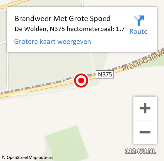 Locatie op kaart van de 112 melding: Brandweer Met Grote Spoed Naar De Wolden, N375 hectometerpaal: 1,7 op 28 april 2023 12:18