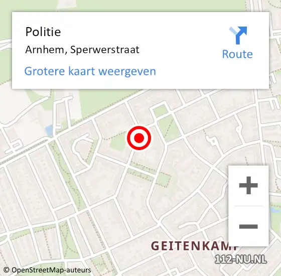 Locatie op kaart van de 112 melding: Politie Arnhem, Sperwerstraat op 28 april 2023 12:35