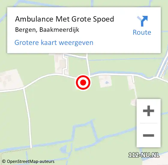 Locatie op kaart van de 112 melding: Ambulance Met Grote Spoed Naar Bergen, Baakmeerdijk op 28 april 2023 13:03