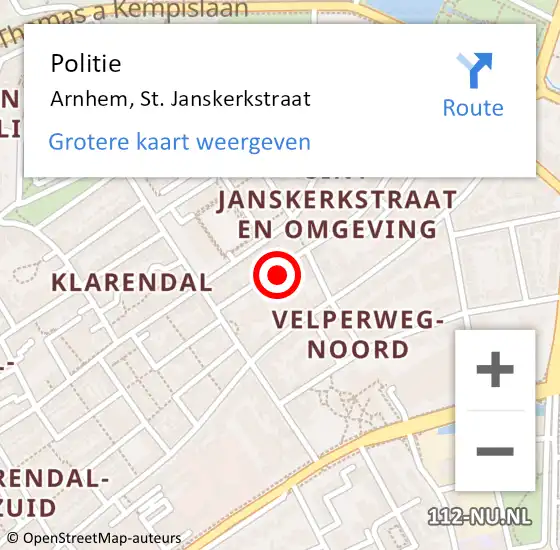 Locatie op kaart van de 112 melding: Politie Arnhem, St. Janskerkstraat op 28 april 2023 14:01