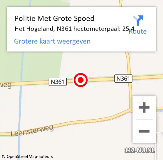 Locatie op kaart van de 112 melding: Politie Met Grote Spoed Naar Het Hogeland, N361 hectometerpaal: 25,4 op 28 april 2023 14:22