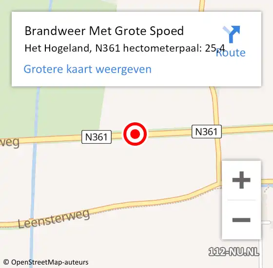 Locatie op kaart van de 112 melding: Brandweer Met Grote Spoed Naar Het Hogeland, N361 hectometerpaal: 25,4 op 28 april 2023 14:24