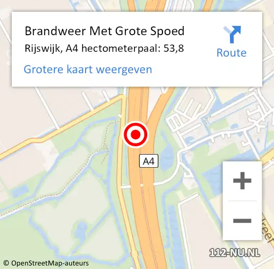 Locatie op kaart van de 112 melding: Brandweer Met Grote Spoed Naar Midden-Delfland, A4 hectometerpaal: 53,8 op 28 april 2023 14:28