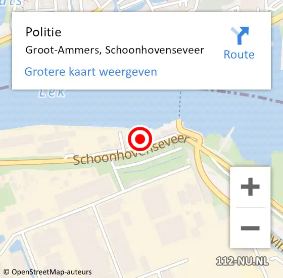 Locatie op kaart van de 112 melding: Politie Groot-Ammers, Schoonhovenseveer op 28 april 2023 14:43