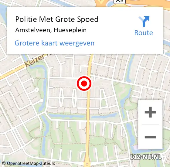 Locatie op kaart van de 112 melding: Politie Met Grote Spoed Naar Amstelveen, Hueseplein op 28 april 2023 14:47