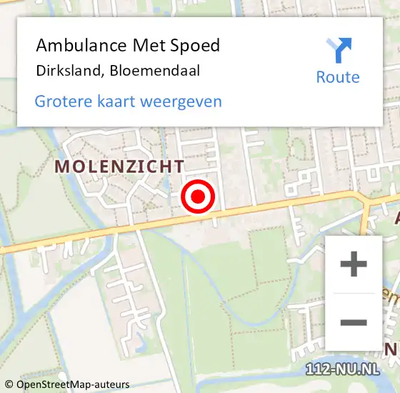 Locatie op kaart van de 112 melding: Ambulance Met Spoed Naar Dirksland, Bloemendaal op 28 april 2023 15:16