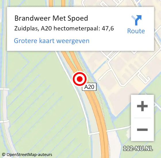 Locatie op kaart van de 112 melding: Brandweer Met Spoed Naar Zuidplas, A20 hectometerpaal: 47,6 op 28 april 2023 15:52