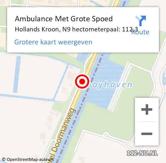 Locatie op kaart van de 112 melding: Ambulance Met Grote Spoed Naar Hollands Kroon, N9 hectometerpaal: 112,3 op 28 april 2023 16:09