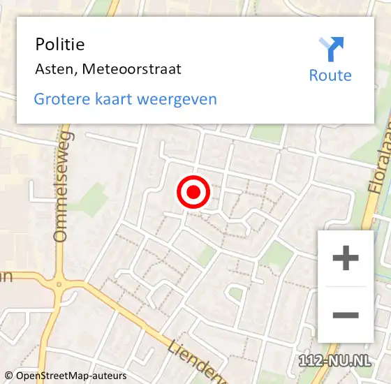 Locatie op kaart van de 112 melding: Politie Asten, Meteoorstraat op 28 april 2023 17:26