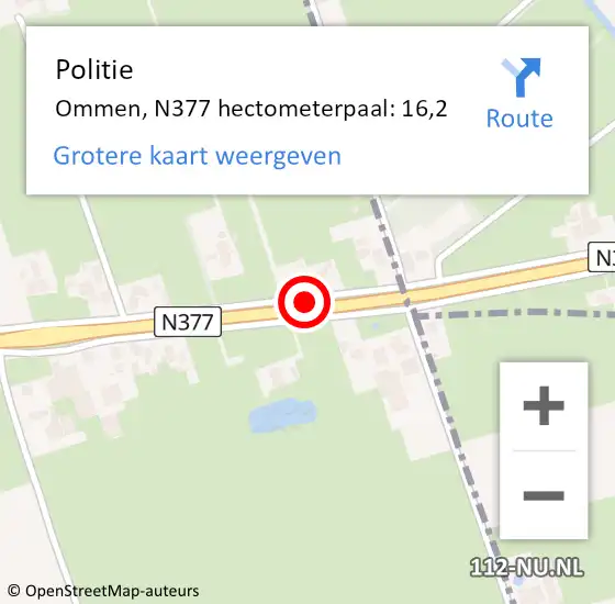 Locatie op kaart van de 112 melding: Politie Ommen, N377 hectometerpaal: 16,2 op 28 april 2023 17:45