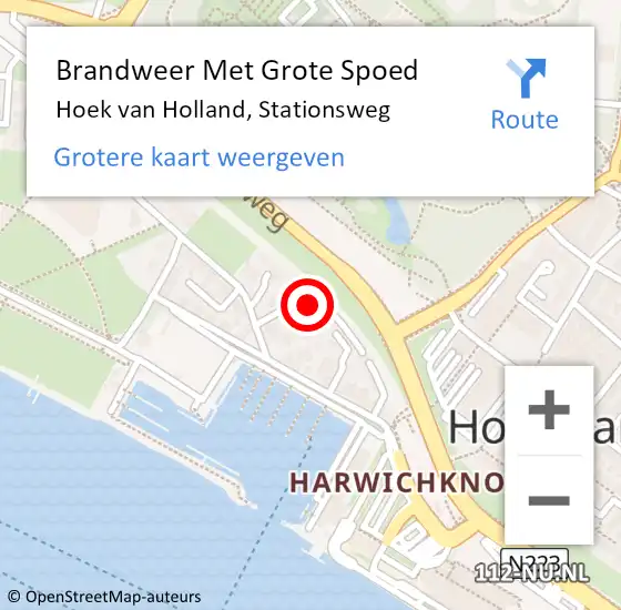 Locatie op kaart van de 112 melding: Brandweer Met Grote Spoed Naar Hoek van Holland, Stationsweg op 28 april 2023 17:50