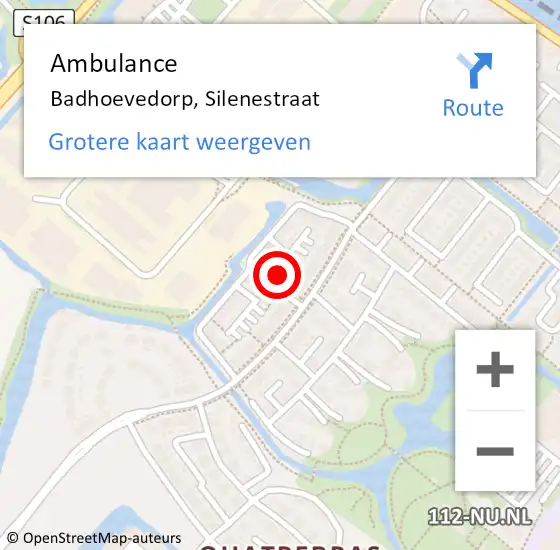 Locatie op kaart van de 112 melding: Ambulance Badhoevedorp, Silenestraat op 28 april 2023 17:53