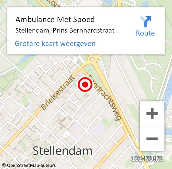 Locatie op kaart van de 112 melding: Ambulance Met Spoed Naar Stellendam, Prins Bernhardstraat op 28 april 2023 19:09