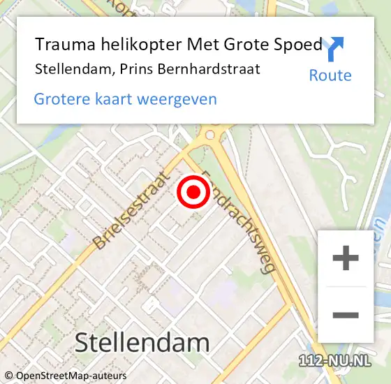 Locatie op kaart van de 112 melding: Trauma helikopter Met Grote Spoed Naar Stellendam, Prins Bernhardstraat op 28 april 2023 19:12