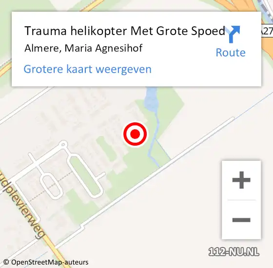 Locatie op kaart van de 112 melding: Trauma helikopter Met Grote Spoed Naar Almere, Maria Agnesihof op 28 april 2023 19:24
