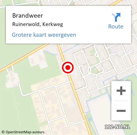 Locatie op kaart van de 112 melding: Brandweer Ruinerwold, Kerkweg op 28 april 2023 20:24