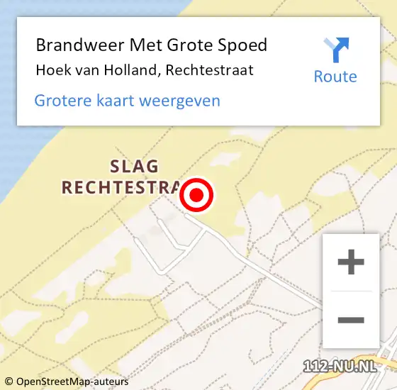 Locatie op kaart van de 112 melding: Brandweer Met Grote Spoed Naar Hoek van Holland, Rechtestraat op 28 april 2023 20:41