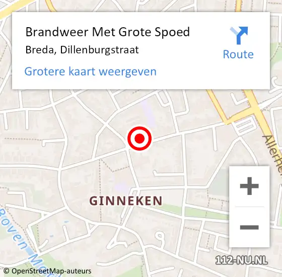 Locatie op kaart van de 112 melding: Brandweer Met Grote Spoed Naar Breda, Dillenburgstraat op 28 april 2023 20:47