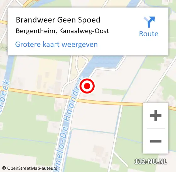 Locatie op kaart van de 112 melding: Brandweer Geen Spoed Naar Bergentheim, Kanaalweg-Oost op 28 april 2023 20:50