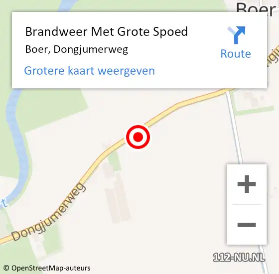 Locatie op kaart van de 112 melding: Brandweer Met Grote Spoed Naar Boer, Dongjumerweg op 28 april 2023 21:06