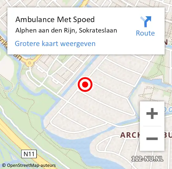 Locatie op kaart van de 112 melding: Ambulance Met Spoed Naar Alphen aan den Rijn, Sokrateslaan op 28 april 2023 21:06