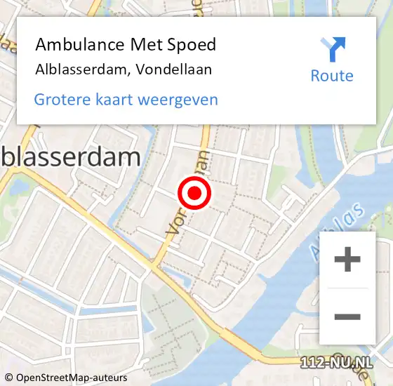 Locatie op kaart van de 112 melding: Ambulance Met Spoed Naar Alblasserdam, Vondellaan op 28 april 2023 21:16