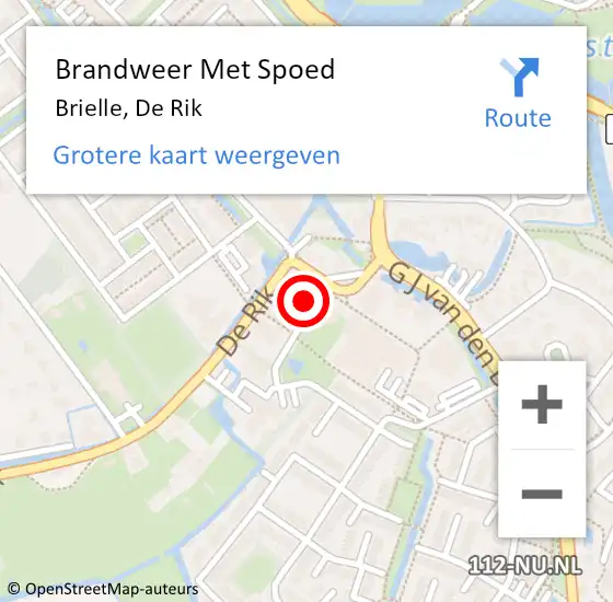 Locatie op kaart van de 112 melding: Brandweer Met Spoed Naar Brielle, De Rik op 28 april 2023 21:40