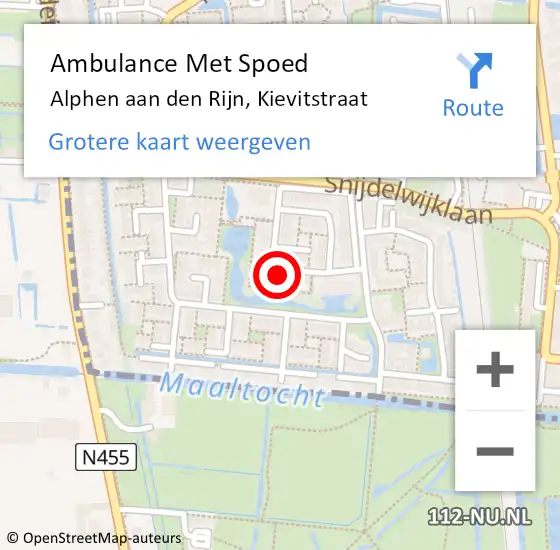 Locatie op kaart van de 112 melding: Ambulance Met Spoed Naar Alphen aan den Rijn, Kievitstraat op 28 april 2023 23:55