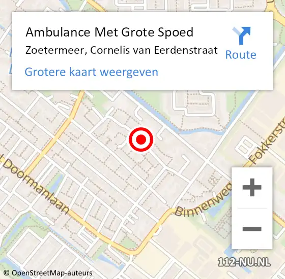 Locatie op kaart van de 112 melding: Ambulance Met Grote Spoed Naar Zoetermeer, Cornelis van Eerdenstraat op 29 april 2023 00:10