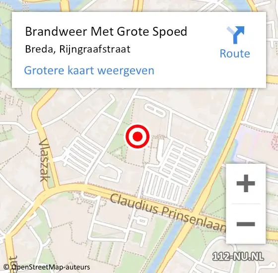 Locatie op kaart van de 112 melding: Brandweer Met Grote Spoed Naar Breda, Rijngraafstraat op 29 april 2023 00:23