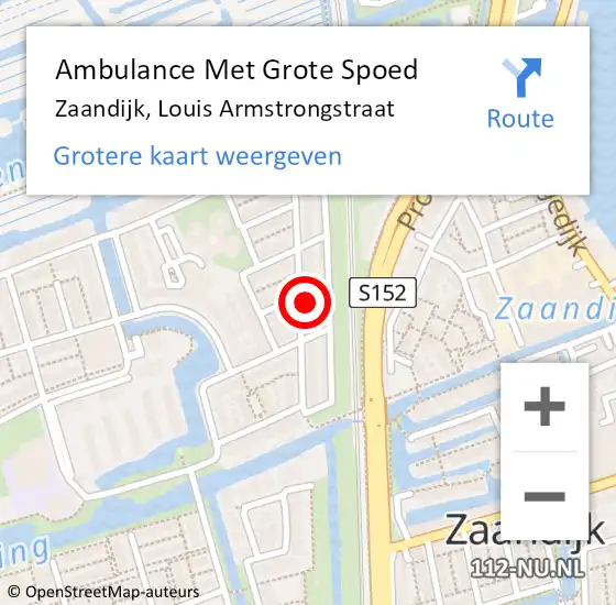 Locatie op kaart van de 112 melding: Ambulance Met Grote Spoed Naar Zaandijk, Louis Armstrongstraat op 29 april 2023 00:36